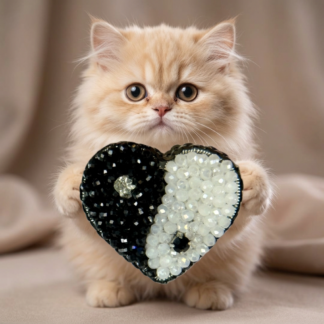 Yin Yang Heart Brooch Black White Small, Balance Heart Pin Crystal Bead, Handmade Zen Harmony Jewelry, Spiritual Gift