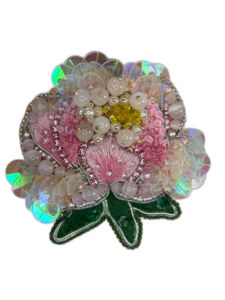 Pink Peony Brooch, Handmade Flower Brooch with Beads and Cat Eye Stones, Unique Floral Jewelry for Women, Gift for Her, Embroidered Floral Jewelry, Blooming Peony Pin; Romantic Gift for Her — lifestyle photo