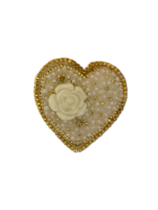 White Gold Rose Heart Brooch, Ivory Beaded Heart Pin with Rose Cabochon, Handmade Elegant Bridal Jewelry, Wedding Gift — lifestyle photo
