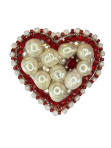 Red Heart Brooch Filled with Pearls, White Pearl Heart Pin Red Border, Handmade Romantic Jewelry, Love Gift for Her — lifestyle photo