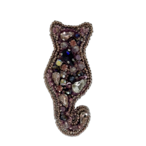 Handmade cat silhouette brooch, beaded and crystal brooch, gift cat brooch. — lifestyle photo