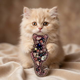 Handmade cat silhouette brooch, beaded and crystal brooch, gift cat brooch.