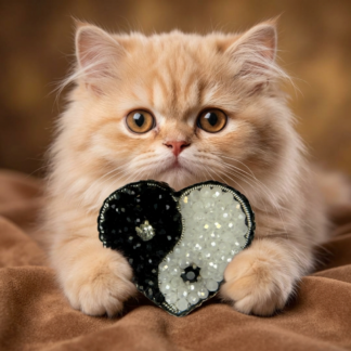 Yin Yang Heart Brooch Small, Black White Balance Pin, Crystal Bead Harmony Heart, Handmade Zen Jewelry Gift