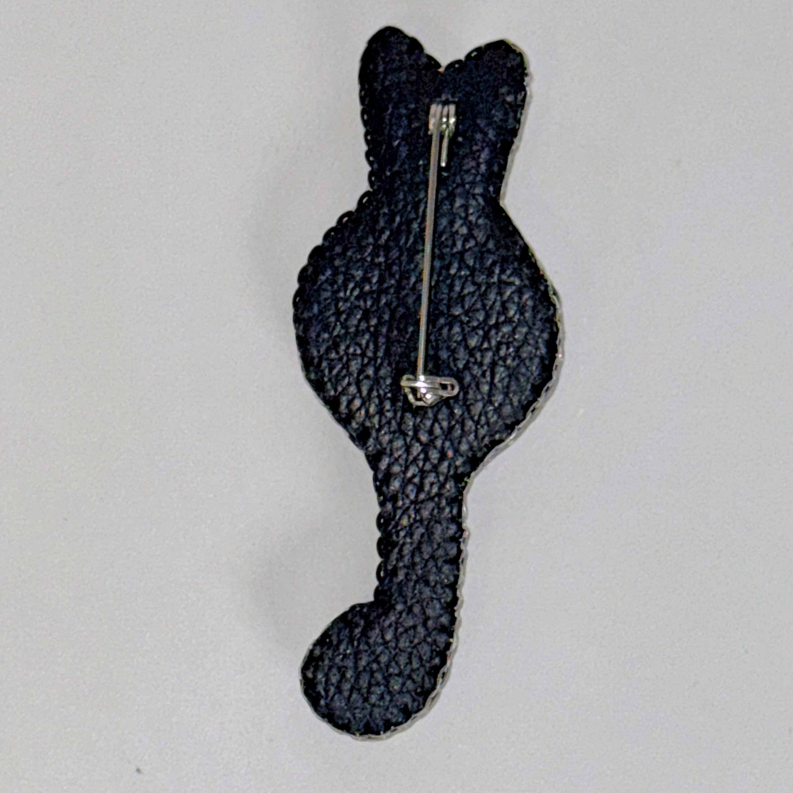 Royal Blue and Gold Cat Brooch, Beaded Animal Pin with Red Rhinestone, Whimsical Cat Lover Gift, Handmade Embroidered Jewelry, P.S. Jewelry — view 7