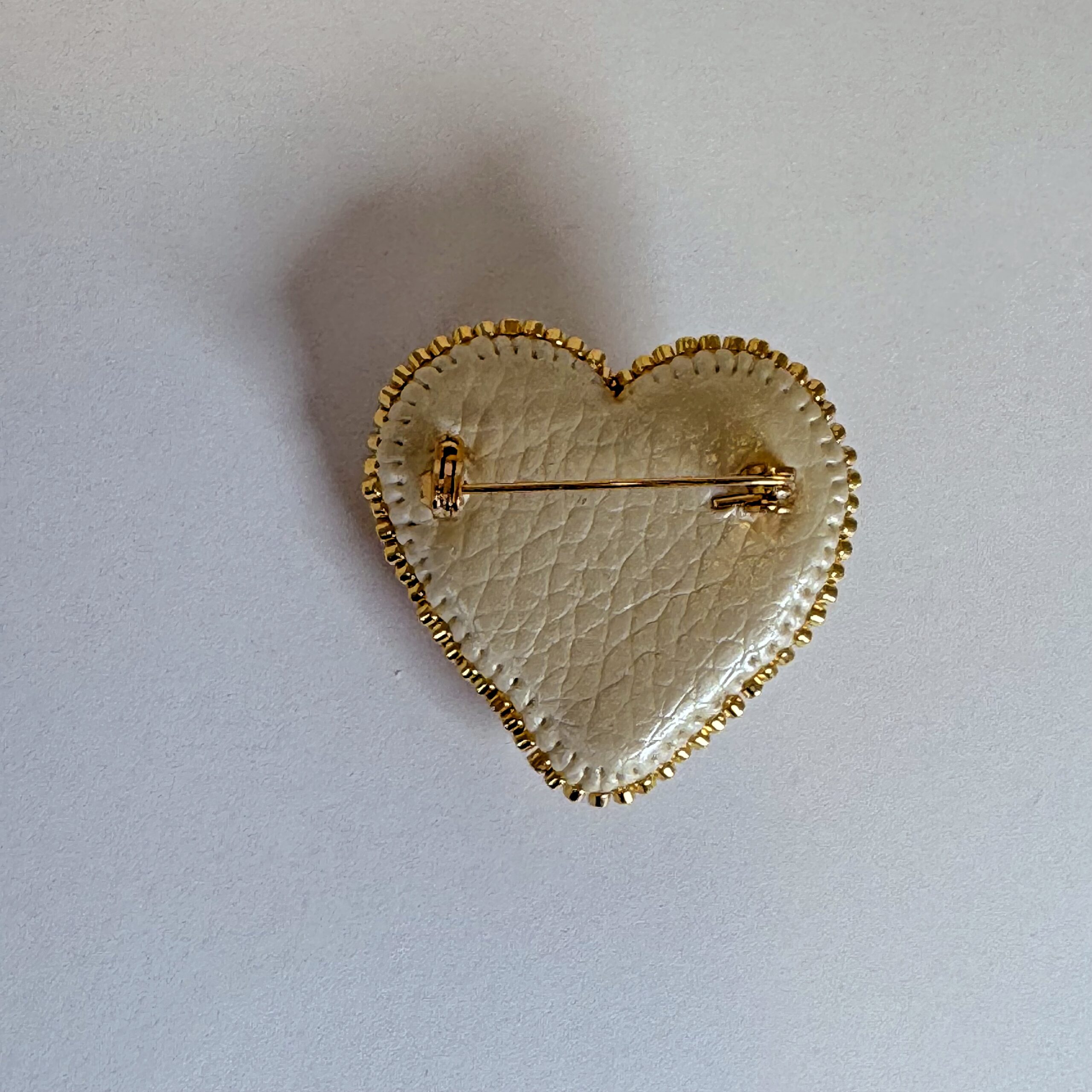 White Rose Heart Brooch Gold Border, Elegant Ivory Beaded Heart Pin, Handmade Bridal Jewelry, Romantic Wedding Gift — view 3