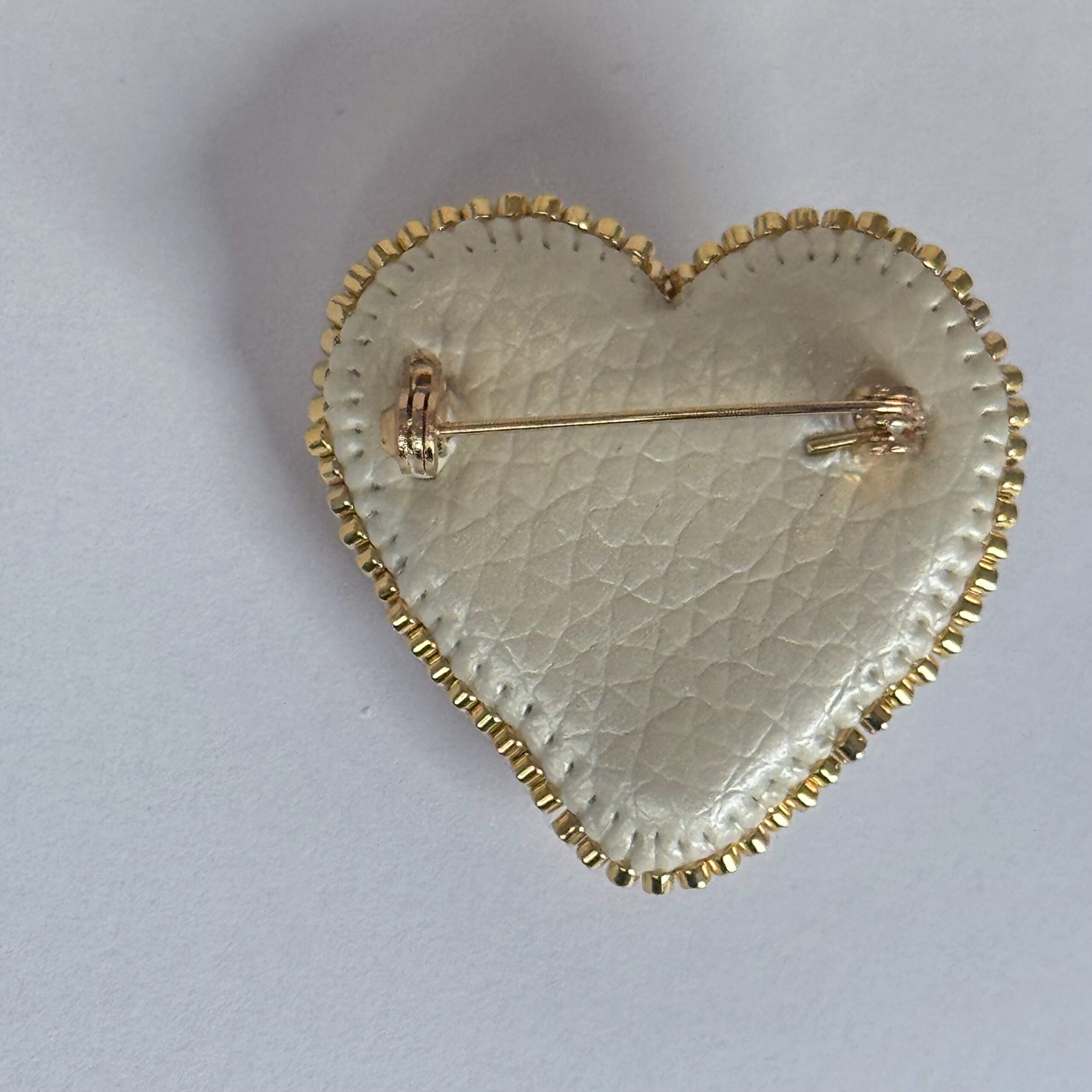 White Rose Heart Brooch Gold Border, Elegant Ivory Beaded Heart Pin, Handmade Bridal Jewelry, Romantic Wedding Gift — view 4