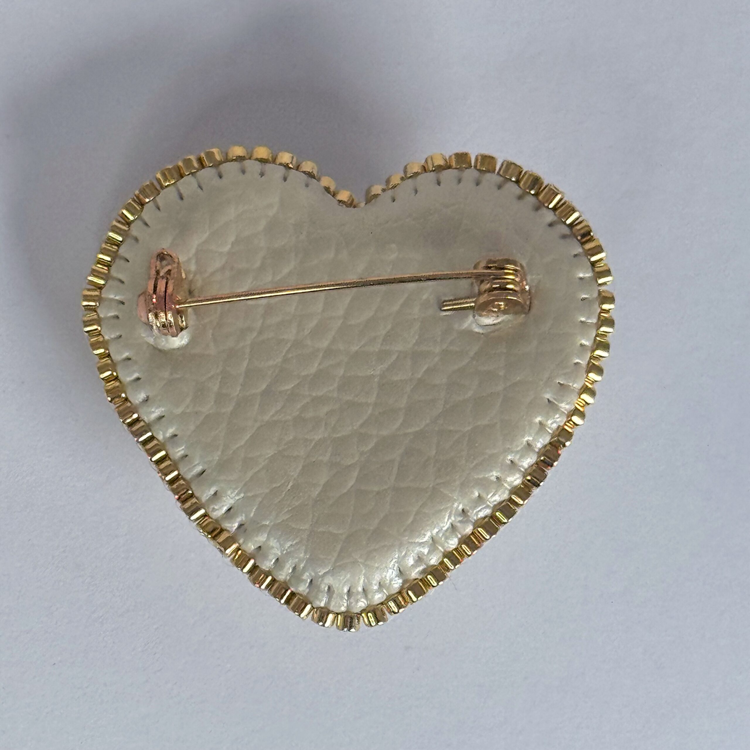 White Gold Heart Brooch with Rose Full Beaded, Ivory Heart Pin Elegant, Handmade Bridal Jewelry, Romantic Wedding Gift — view 3