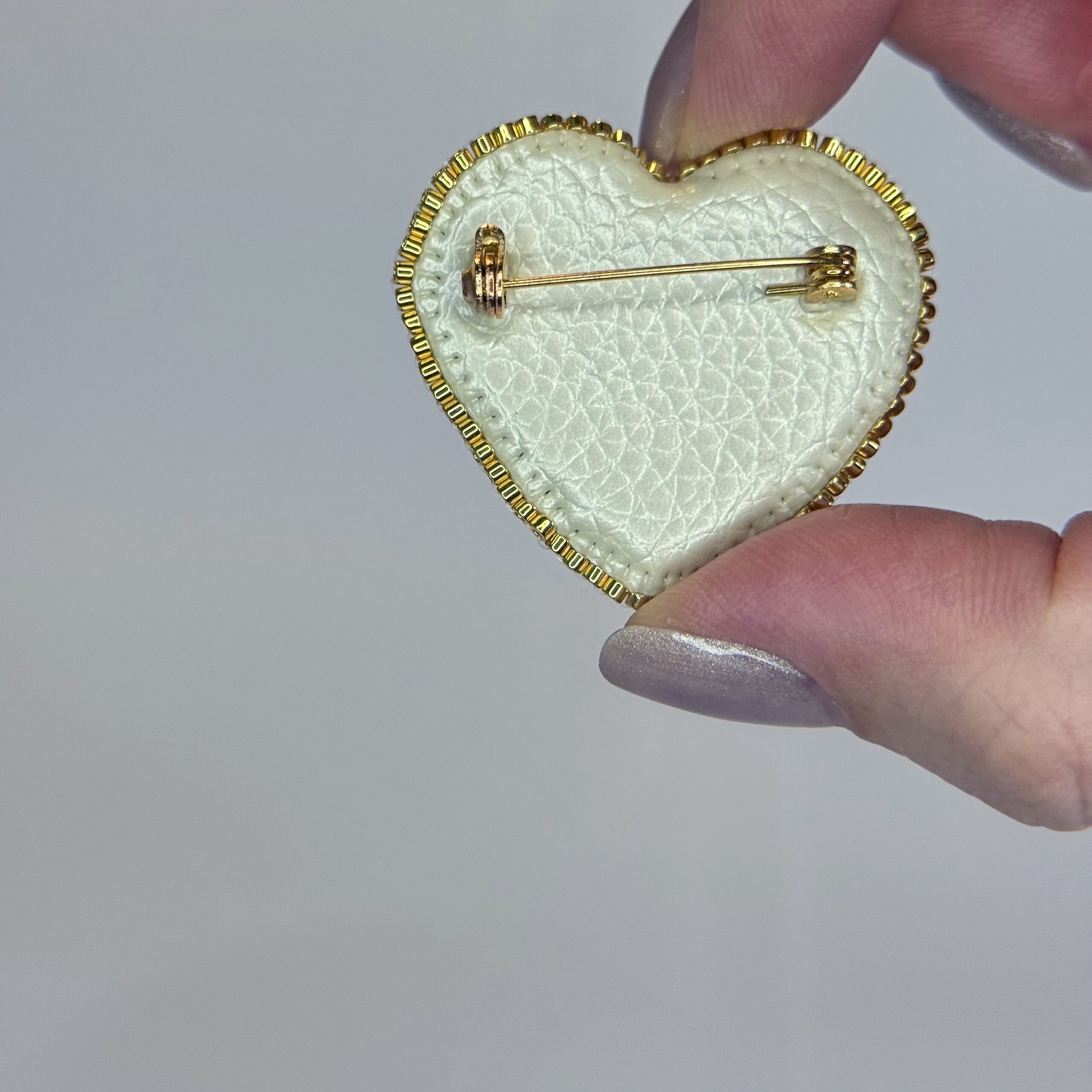 White Gold Heart Brooch with Rose Full Beaded, Ivory Heart Pin Elegant, Handmade Bridal Jewelry, Romantic Wedding Gift — view 8