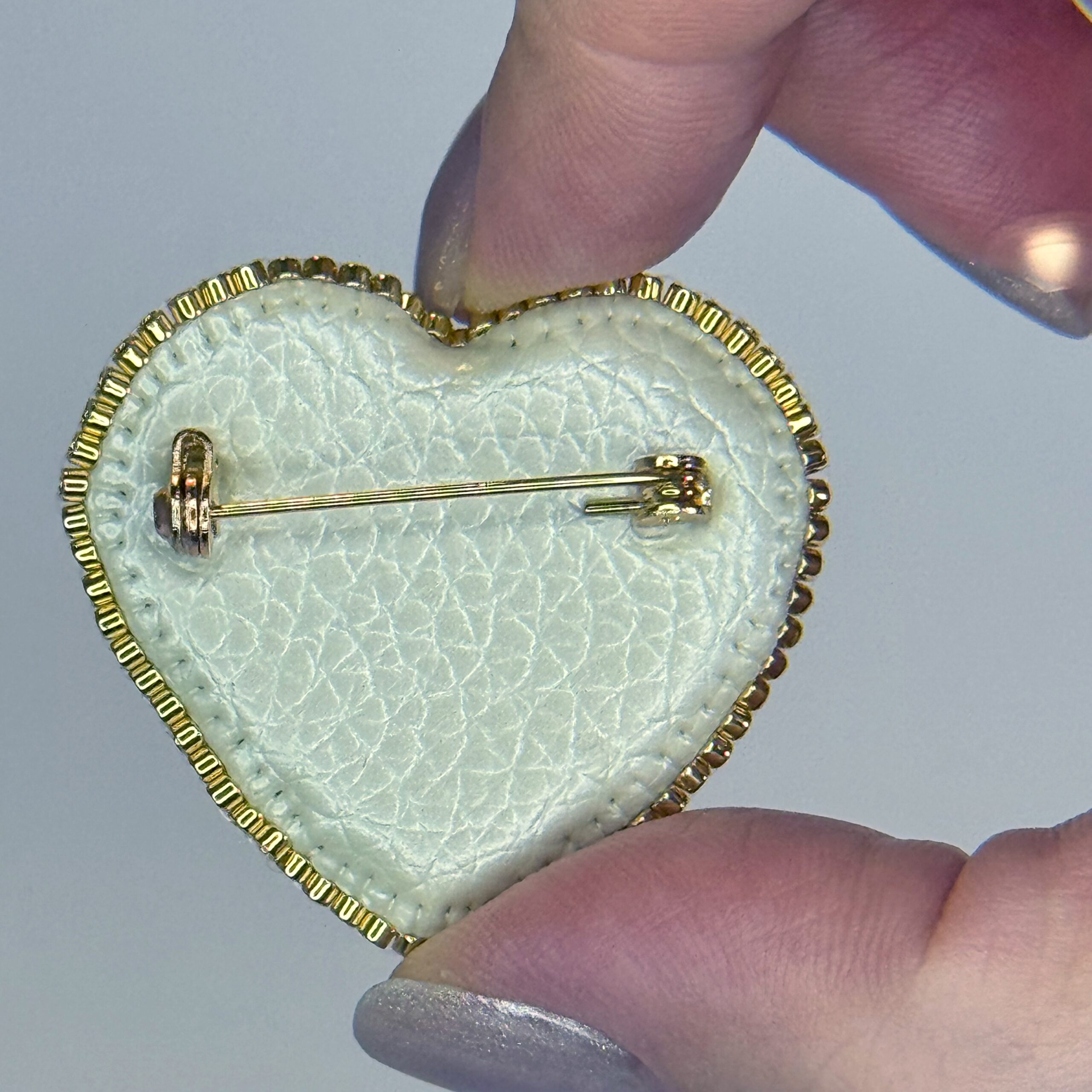 White Gold Heart Brooch with Rose Full Beaded, Ivory Heart Pin Elegant, Handmade Bridal Jewelry, Romantic Wedding Gift — view 9